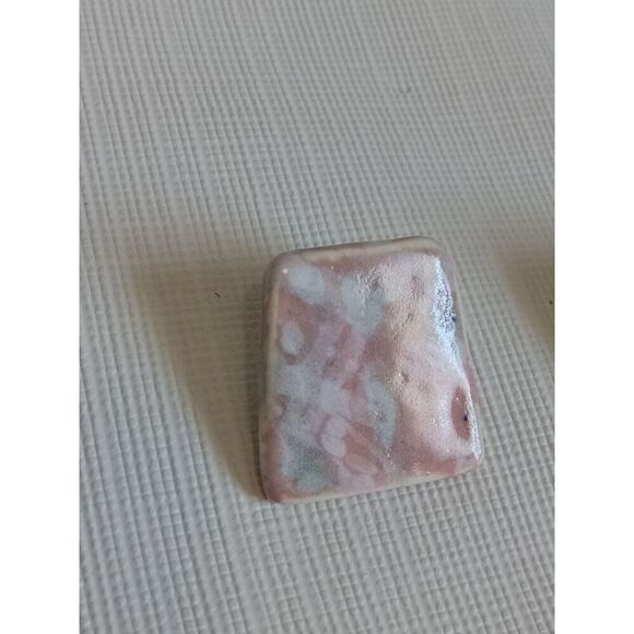 Hand Crafted Pink and White Trapezoid Shaped Stone Clay Oversized Stud Earrings - Picture 5 of 9